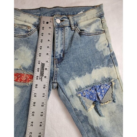 Mnml Wowmens Distressed Patchwork Denim Skinny Jeans Size 29 Blue Stretch Boho - Picture 9 of 13